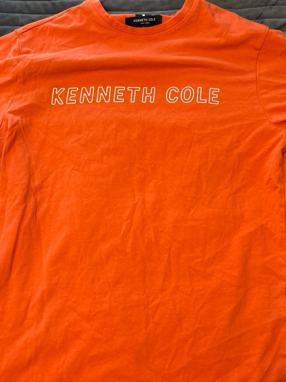 Kenneth Cole Orange Crewneck T-Shirt with White Outline Logo